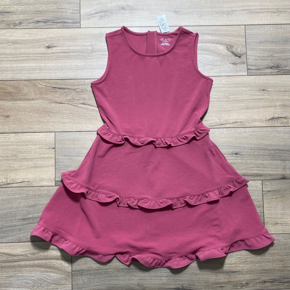 The Children’s Place Girls Ruffle Jacquard Tiered Dress Size 16 Malaga Rose‎